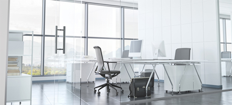 modern office room with glass walls
